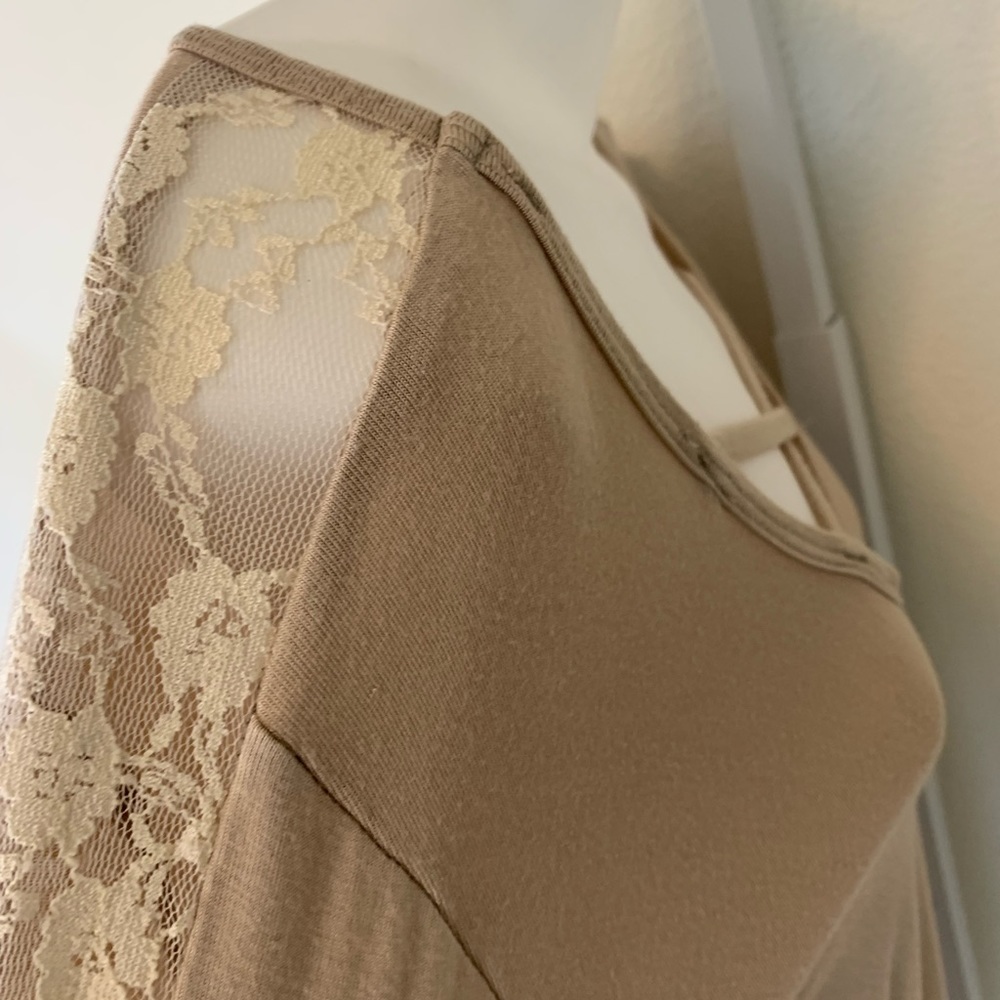Long Sleeve Beige Blouse with Lace Medium